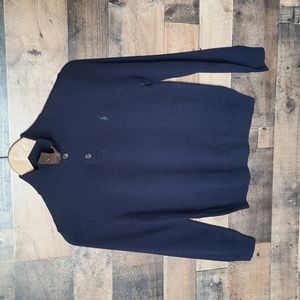 NWT Polo Ralph Lauren 100% Wool Hunter Navy Button Collar Knit Sweater Med Boys